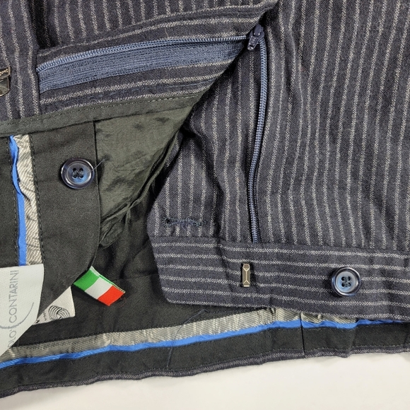 Nicolo Contarini Pinstripe Wool Dress Pants  36×29 Charcoal Slacks Flat Front - Picture 6 of 7